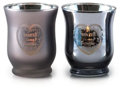 Zdjęcie produktu dla Świeczniki, zestaw 2 lampionów ze szkła, srebrno-brązowe, 11 x 9 cm, Pajoma WA