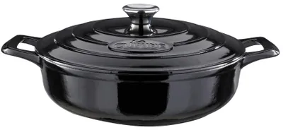 Gusseiserne Emaille-Bratpfanne 28 cm, 3,5 l, mit Deckel, schwarz