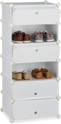 Immagine prodotto di Scaffale per scarpe in plastica - 6 scomparti - Sistema a scatto - 107 x 49 x 37 cm - Armadietto chiuso per scarpe - Bianco