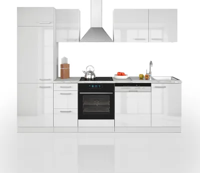 Produktbild von Vicco Küchenzeile Optima, 270 cm ohne Arbeitsplatte, Weiß Hochglanz/Weiß
