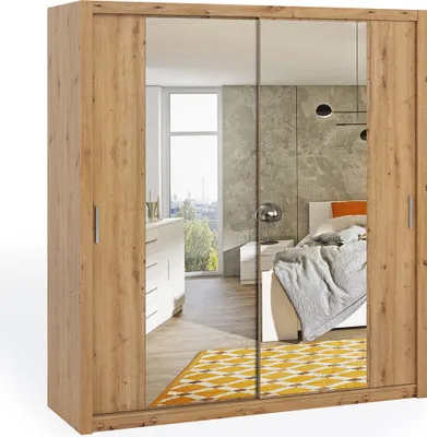 Produktbild von Schiebetürenschrank Zenit 200 cm, Schlafzimmerschrank, Schwebetürenschrank, Schrank (Farbe: Artisan Eiche, mit Spiegel)