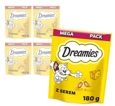 Produktbild von Dreamies mit köstlichem Käse Mega-Packung 5x180g Katzenleckerlis