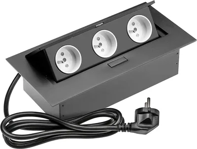 Produktbild von Schreibtisch-Steckdosenleiste, 3 x French, Netzkabel, Schwarz