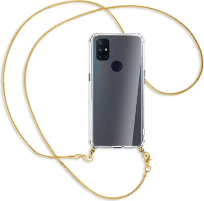 Produktbild von Handykette Backcover-Schutzhülle mit Band (Metall goldfarben) für OnePlus Nord N10 5G - goldfarbene Kette Snake