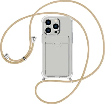 Produktbild von Handykette Backcover-Schutzhülle mit Band (Metall silberfarben) für Apple iPhone 15 Pro - caramel