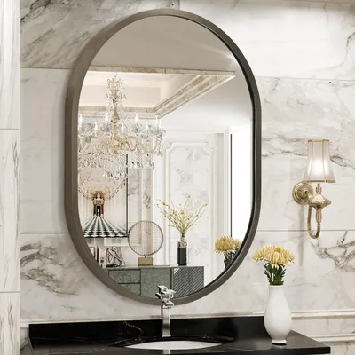 Immagine prodotto di Specchio da parete ovale con cornice in metallo, 40,6 x 50,8 cm, color marrone