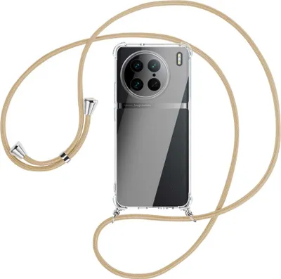 Produktbild von Handykette Backcover-Schutzhülle mit Band (Metall silberfarben) für vivo X90 Pro (V2242A, 6.78'') - caramel