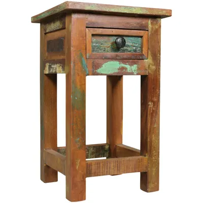 Produktbild von Beistelltisch Kalkutta 30 x 30 x 50 cm, Massivholz Nachtkonsole mit Schublade, Nachttisch Schlafzimmer aus Massiv Holz, Nachtkonsole - Anstelltisch Shabby-Chic
