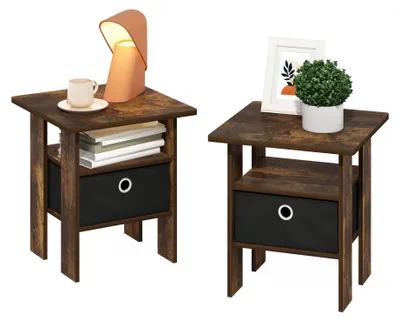 Image de Furinno Andrey, lot de 2 tables d'appoint avec étagère, finition chêne/noir
