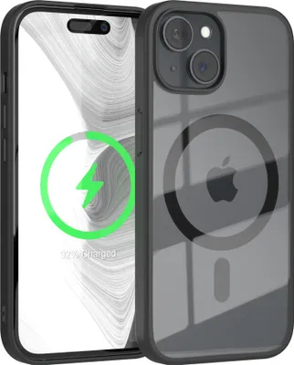 Produktbild von EAZY CASE Clear MagSafe Case für Apple iPhone 15, Qi-Charging, Silikon mit Kameraschutz, Bumper Case in Schwarz