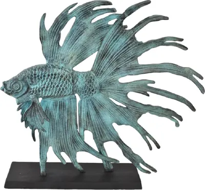 Zdjęcie produktu dla Casa Padrino luksusowa aluminiowa rzeźba dekoracyjna walcząca ryba syjamska turkusowa / czarna 55 x 11,5 x h. 52,5 cm - Aluminiowa figura dekoracyjna z drewnianą podstawą - Dekoracja salonu - Dekoracja biurka