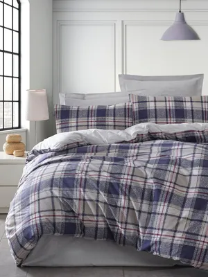 Produktbild von L'Essentiel Linge de Maison, Einzelbettbezug-Set (DE), Ekose - Dark Blue, 65 % BAUMWOLLE / 35 % POLYESTER, Dunkelblau, 135 x 200 cm
