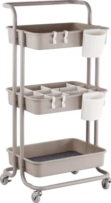 Zdjęcie produktu dla Relaxdays, wózek na kółkach, 3 półki, wózek pomocniczy, wózek kuchenny do łazienki i biura, regał na kółkach, wymiary: 86x43x36 cm, wózek do majsterkowania, kolor beżowy