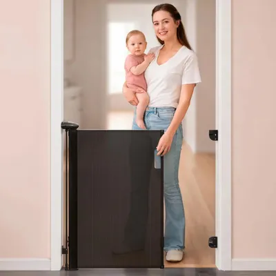 Immagine prodotto di Barriera di sicurezza avvolgibile per scale, nera - Barriera di sicurezza per bambini, neonati e animali domestici | Barriere di sicurezza per scale e porte