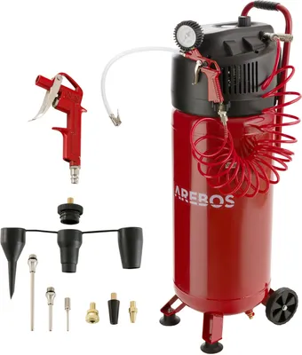 Produktbild von Sprężarka powietrza AREBOS 50L Sprężarka stojąca 1500 W 10 bar, zawiera 13 akcesoriów, niskie koszty utrzymania, automatyczne wyłączanie, bardzo długi wąż powietrzny, bezolejowa