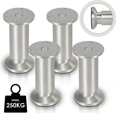 Produktbild von TolleTour 4er Set Möbelfüße Tischbein Set Sofafüße Möbelbeine Bettstützen Sofafüße Schrankfuß Möbelbeine Alu 4x180mm