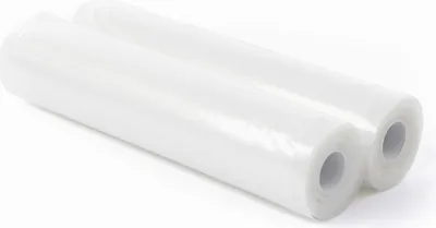 Two rolls of clear plastic vacuum seal bags on a white background.