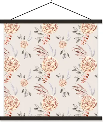 Produktbild von MuchoWow® Textilposter Rosen - Gold - Muster 60x60 cm mit schwarzem Rahmen - Posteraufhänger