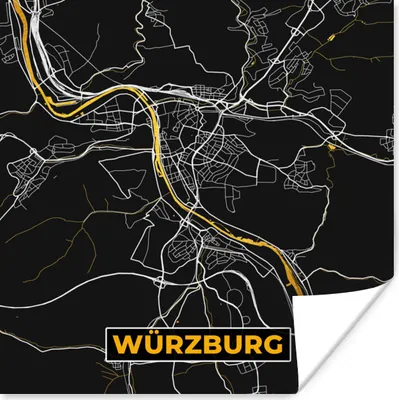 Produktbild von MuchoWow® Poster Stadtplan - Deutschland - Gold - Würzburg - Karte 50x50 cm - Wohnzimmerdekoration