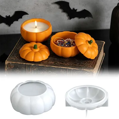Produktbild von Kürbis Silikonform mit Deckel, 3D Halloween Kürbis Gießform, Aufbewahrungsbox Silikonform für Deko, Geschenk, DIY, Herbst, Thanksgiving & Halloween