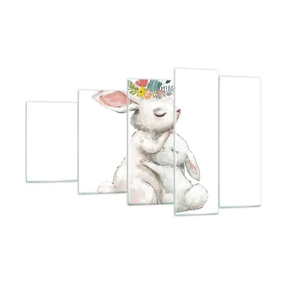 Produktbild von Bilder auf glas - 5 Teile - Kaninchen Hase Kinder - 100x60cm - Glasbilder - Wandbilder - Bilder - zum Aufhängen bereit - Wanddekoration aus Glas - Glas Bilder - Wandbild auf Glas - GEG100x60-4725