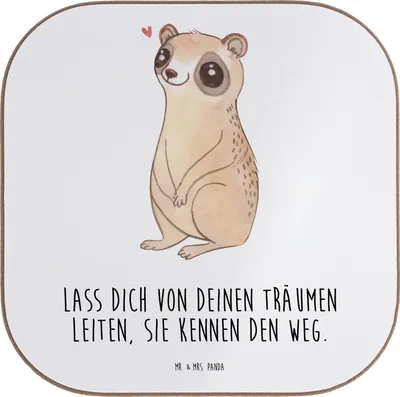 Produktbild von Mr. & Mrs. Panda Tischuntersetzer Plumplori Glücklich - Weiß - Geschenk, gläseruntersetzer, Coaster, Glück, Niedlich, Getränkeuntersetzer, Untersetzer Glas