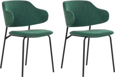 Image de BELIANI Lot de 2 chaises de salle à manger revêtement en tissu vert pieds en métal noir sans accoudoirs dossier arrondi design contemporain moderne