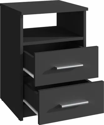 Produktbild von MATKAM Nachttisch in klassischer Optik | H/B/T 58,5 x 40 x 35 cm, mit zwei Schubladen und einem offenen Ablagefach| In verschiedenen Ausführungen erhältlich (Schwarz)