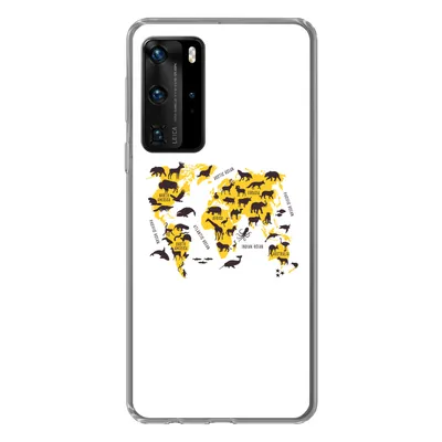 Produktbild von MuchoWow® Handyhülle Schutzhülle Hülle für Huawei P40 Pro Weltkarte - Tiere - Gelb Silikon Softcase Handy Hülle - Schutz