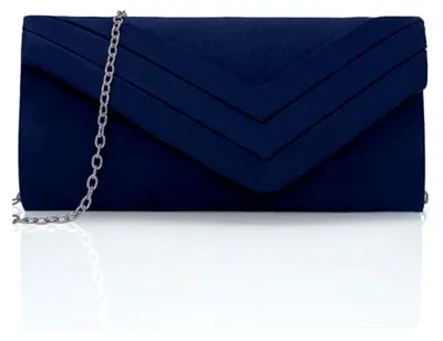 Produktbild von Elegante Wildleder-Clutch für Damen mit Kette, klassische Abendtasche mit Faltenoptik
