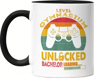 Produktbild von Level Gymnasium Unlocked Bachelor Loading Tasse Schwarz Universität Konsole Controller Lernen Schule Bildung Abschluss