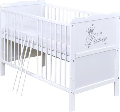 Produktbild von Baby-Delux Babybett Kinderbett 2in1 Prince Motiv 120x60 Weiß Beißschienen zum Schutz
