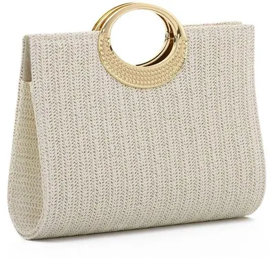 Productafbeelding van Solidchoice - Zomer Boho Imitatie Rafia Clutch met Afneembare Ketting, Beige