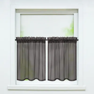 Produktbild von Joyswahl 2er Set Scheibengardine, Voile Bistrogardine mit Tunnelzug Küchengardinen, Uni transparent, Dunkelbraun BxH 76x92cm