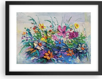 Produktbild von Gerahmtes Poster - Schwarzer Rahmen - Blumen die Farben pastos - 40x30 cm - Wand Bild - Wanddeko - Wandbilder - Kunstposter - Wandposter - Bilderrahmen - Bilder - Kunstdruck - P2BAA40x30-4521