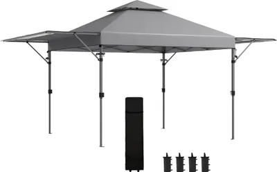 Image de Outsunny Tonnelle pop-up jardin barnum Pliant 5 x 3 m, tissu oxford avec 2 parois ršŠglables, facile š€ monter, sac š€ transport š€ roulettes inclus gris