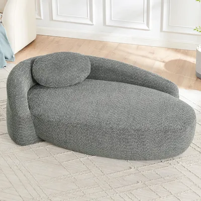 Immagine prodotto di Divano relax MODFU con forme arrotondate, chaise longue con morbida imbottitura, divano letto per soggiorno e camera da letto, tessuto in pile, grigio