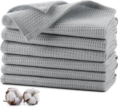 Produktbild von Unyqoos® Geschirrtücher 6er-Set – 100% Baumwolle, Waffelstruktur, saugstark, schnelltrocknend, 35 x 35 cm, waschbar, hellgrau