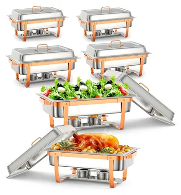 Produktbild von 6er-Set Warmhaltebehälter für Buffets, 8 l Rechteckige Edelstahlbehälter und Wärmer, Catering-Speisenwärmer mit Deckel, Komplettset für Veranstaltungen und Feiern
