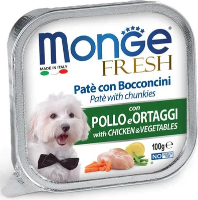 Productafbeelding van Monge Dog Fresh paté met stukjes kip en groenten, 100g
