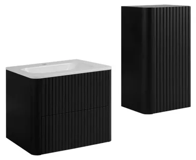 Immagine prodotto di Set di mobili da bagno con lavabo e mobiletto, colore nero, dimensioni 60 x 48 x 44 cm