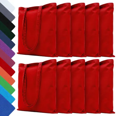 Produktbild von EllaTex 10er Set Baumwolltaschen 38x42 cm – Stoffbeutel aus 100% Baumwolle mit langen Henkeln, in Farbe: Rot