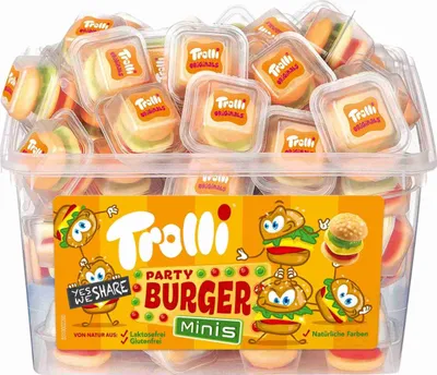 Produktbild von Trolli Party Burger Minis aus Schaumzucker und Fruchtgummi 600g