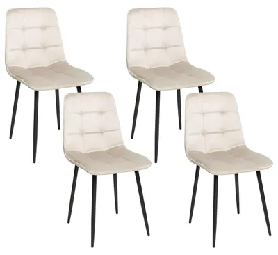 Produktbild von BELIANI Esszimmerstühle 4er Set Beige aus Samtstoff mit Schwarzen Beinen Elegant Moderner Stil für Esszimmer