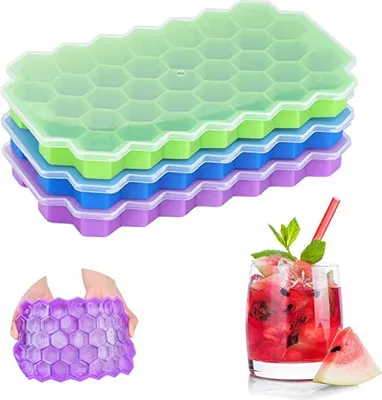 Produktbild von Eiswürfelform Silikon, 3 Stück Eiswürfelform mit deckel Umgekehrte Schnallendesign Versiegelung Ice Cube Tray, Einfache Eisfreigabe Eiswürfelbehälter