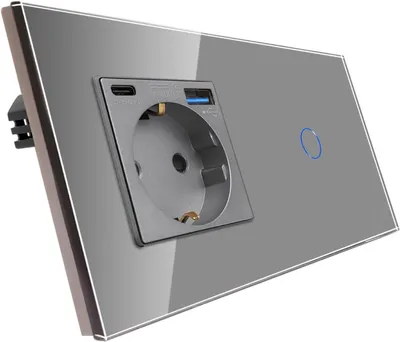 Productafbeelding van Inbouw wandcontactdoos met Schuko-stopcontact en USB-laadpoorten (Type A en C)