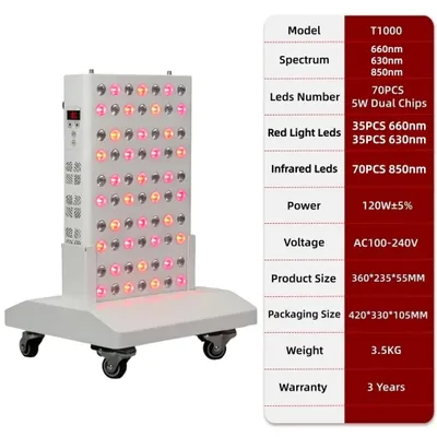 Produktbild von LED-Lichttherapiepanel - T1000PRO mit Ständer - Rotes Licht 630/660 nm - Nahinfrarotlicht 850 nm - Hautstraffung - Für Gesicht und Körper - EU-Stecker