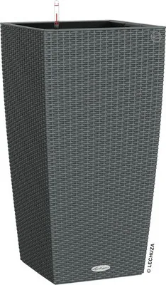 Image de LECHUZA-Pot de plantes CUBICO Cottage 40 Granit | Pot de plantes avec système d'arrosage | Aspect tressé | 39,5 x 39,5 x 75,5 cm | 15242