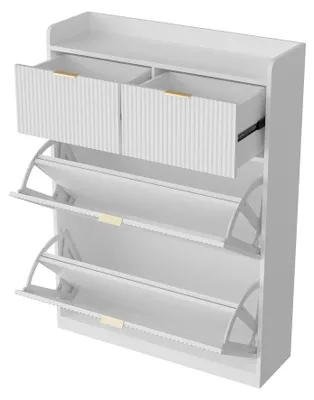 Produktbild von Schuhschrank - Freistehender MDF Schuhschrank Schuhregal - 2 Schubladen und 2 Klapptüren - Flur Organizer - Kunststoffgestell - Weiß