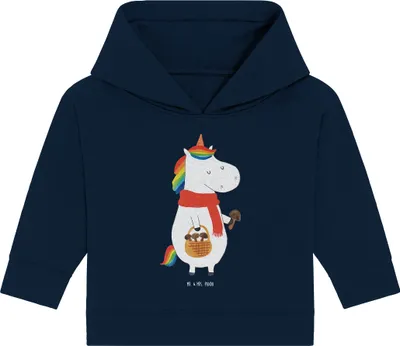 Produktbild von Mr. & Mrs. Panda Organic Baby Hoodie Einhorn Pilz 24. - 36. Monat - French Navy - Geschenk, Motivation, Kapuzensweatshirt, Pilze, Unicorn, Kapuzenshirt, Spruch, Einhörner